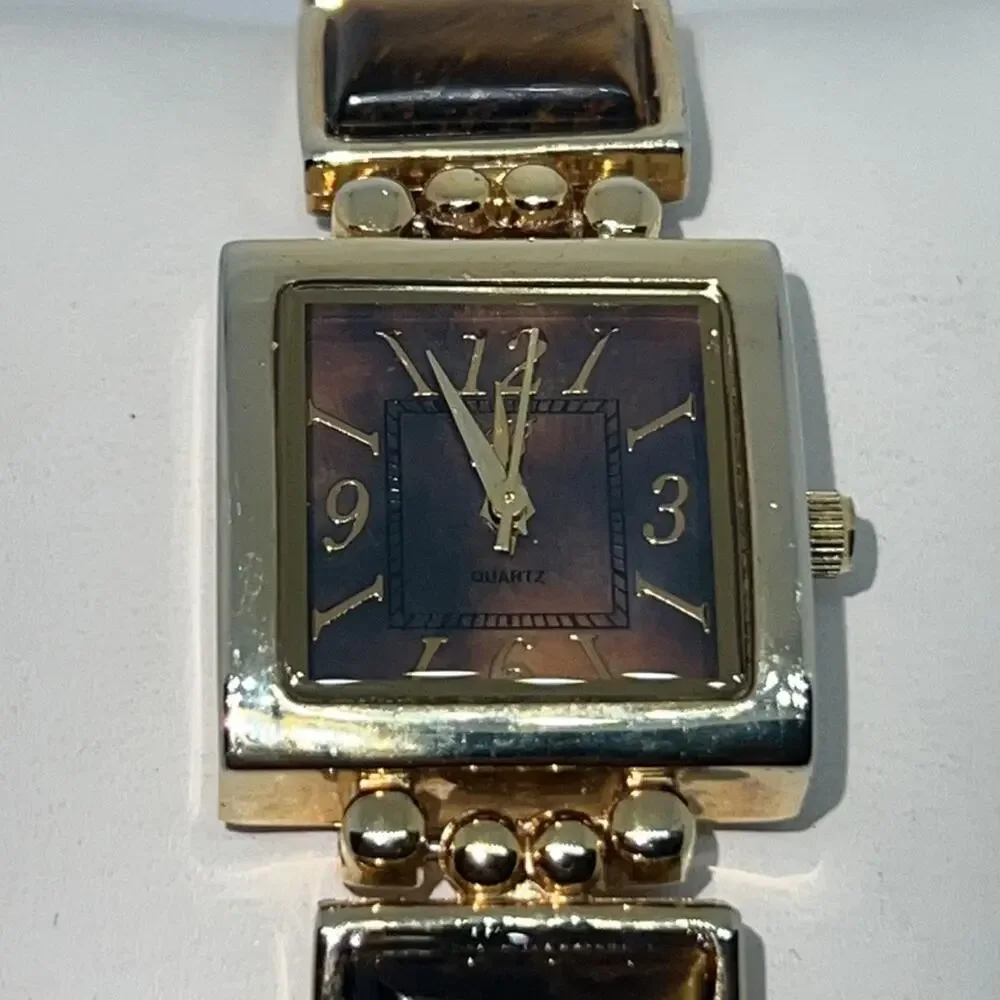 Burgi Gold Tone Tigers Eye Watch